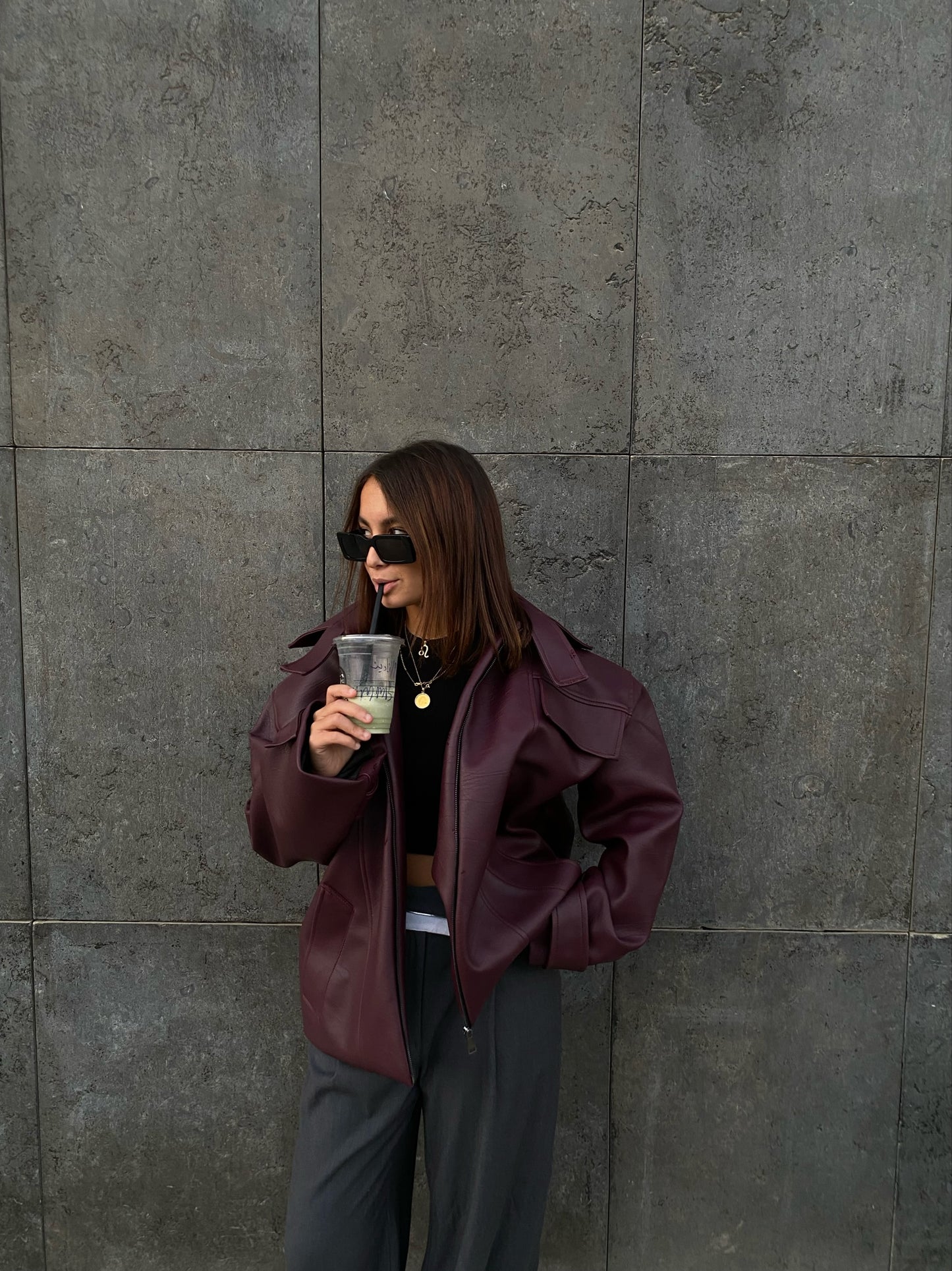 Burgundy leather jacket